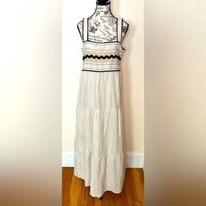 Only Felucia Woven Maxi Dress 100%‎ Organic Cotton Medium Ivory Black EUC